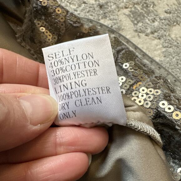 Tadashi Shoji Cocktail Dress Sequined Lace Smoked Pearl Grey‎ Bronze Size 4 - Picture 11 of 11